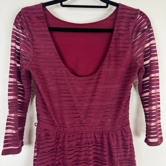 Lily Rose Burgundy Sheer Striped Dress with Scoop Neck, Medium Christmas Holiday - Picture 3 of 8